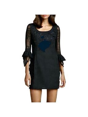 Vintage 80s Marie Claire Canada black lace sparkle 3/4 length sleeve dress 11